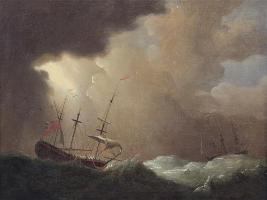 Attributed to Francis Swaine (1720-1782) A frigate and other shipping at sea 12 x 15.5in.
